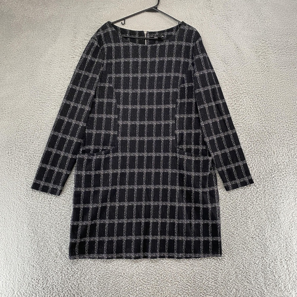 Long Tall Sally Sweater Dress Womens 16 Black Check Knit Shift Workwear